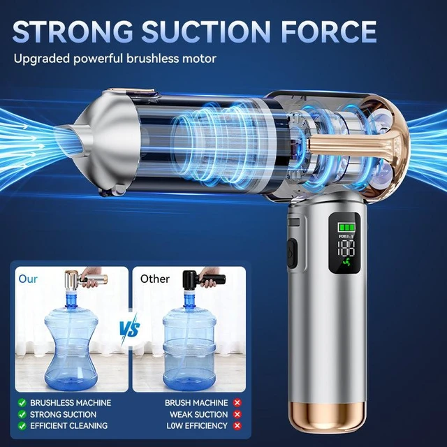 Alt view image 6 of 8 - 6706A 4-in-1 Cordless Vacuum & Blower, 17000Pa Brushless Motor Digital Display, One-Button Dust Eject, 80000 RPM, 100W Vacuum/Blow/Inflate/Extract for Car, Home, Office