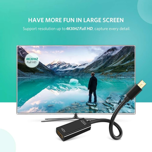 Alt view image 8 of 8 - Mini DP to HDMI Cable 4K@30Hz Mini DisplayPort to HDMI Adapter Cord, High-Definition Screen Mirroring Converter for Laptop/PC/Monitor/TV
