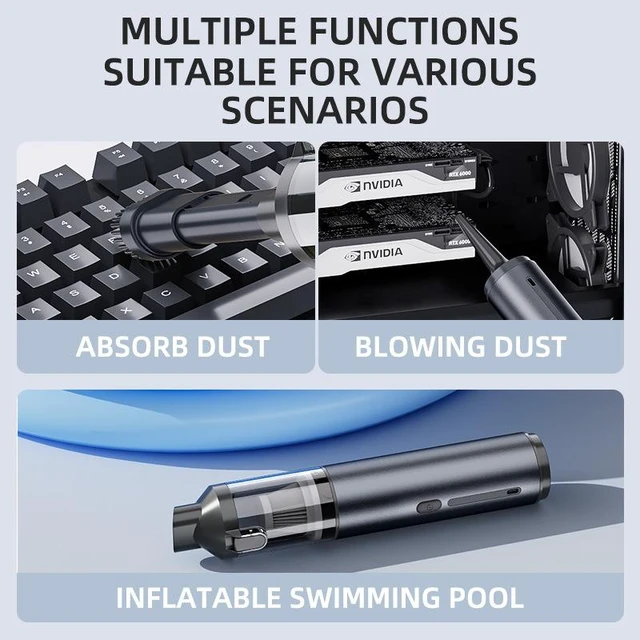 Alt view image 10 of 10 - 2-in-1 Car Vacuum & Tire Inflator, 15000Pa Handheld Cordless Vacuum Cleaner 80000 RPM Brushless Motor, 3 Speeds, 3×2000mAh Battery For Car Interior, Tires, Air Mattresses