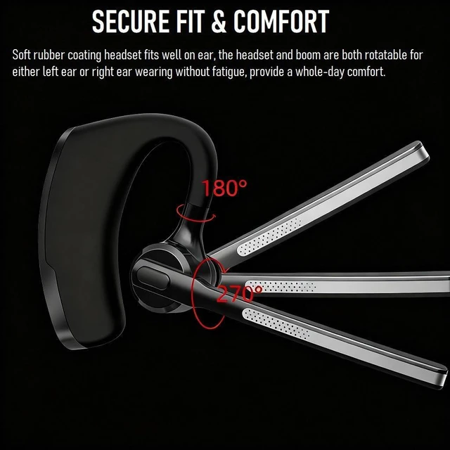 Alt view image 7 of 10 - DBS Qualcomm Bluetooth Headset Dual-Mic ENC Noise Cancelling, Over-Ear, Mono, 8H+ Battery, Business, BT5.3