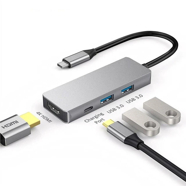Alt view image 11 of 12 - Type-C to HDMI 4-in-1 Docking Station USB-C Hub with HDMI, PD Charging, 2x USB 3.0 Ports, for Laptop/MacBook/Tablet, PVC Material