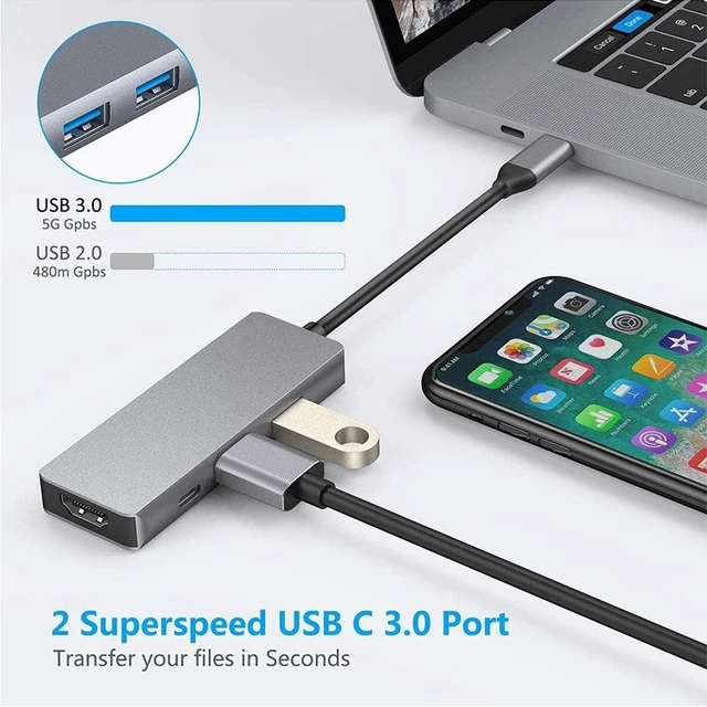 Alt view image 12 of 12 - Type-C to HDMI 4-in-1 Docking Station USB-C Hub with HDMI, PD Charging, 2x USB 3.0 Ports, for Laptop/MacBook/Tablet, PVC Material