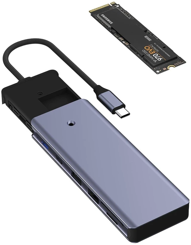 Alt view image 6 of 6 - 10Gbps M.2 NVMe/SATA SSD Enclosure & 5-in-1 USB-C Hub 4K HDMI, 100W PD, USB 3.2 Ports, SD/TF Card Reader Docking Station for MacBook/Windows Laptop