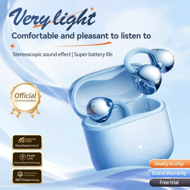 Alt view image 10 of 10 - M169 Clip-On Bluetooth Headset Open-Ear Design, Digital Display, Bluetooth 6.0, 11mm Driver, AAC/SBC, for Sports & Daily Use