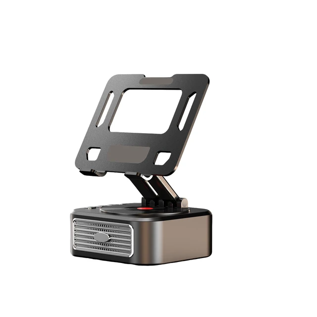 Alt view image 5 of 6 - Bluetooth Speaker & Tablet Stand 2-in-1 5W Powerful Sound, 3000mAh Battery, 5H Playtime, Foldable, Rotatable, for iPad iPhone Android KTV Grade Audio for Desktop Streaming