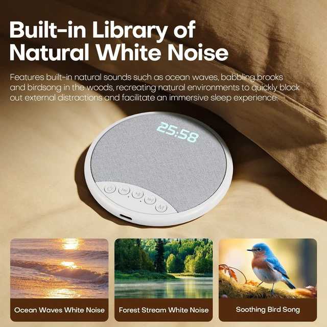 Alt view image 9 of 10 - S9 Pillow Speaker Under Pillow White Noise Machine with Digital Alarm Clock, Timer, Bluetooth 5.4, Bone Conduction, Ultra-Light 48g, Sleep Sound Therapy for Insomnia Relaxation