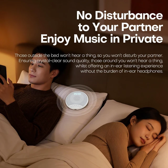 Alt view image 7 of 10 - S9 Pillow Speaker Under Pillow White Noise Machine with Digital Alarm Clock, Timer, Bluetooth 5.4, Bone Conduction, Ultra-Light 48g, Sleep Sound Therapy for Insomnia Relaxation