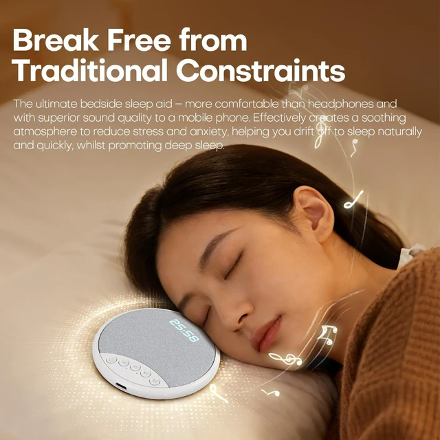 Alt view image 10 of 10 - S9 Pillow Speaker Under Pillow White Noise Machine with Digital Alarm Clock, Timer, Bluetooth 5.4, Bone Conduction, Ultra-Light 48g, Sleep Sound Therapy for Insomnia Relaxation