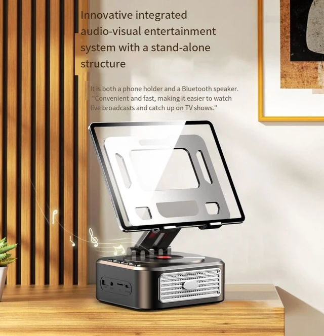 Alt view image 6 of 6 - Bluetooth Speaker & Tablet Stand 2-in-1 5W Powerful Sound, 3000mAh Battery, 5H Playtime, Foldable, Rotatable, for iPad iPhone Android KTV Grade Audio for Desktop Streaming