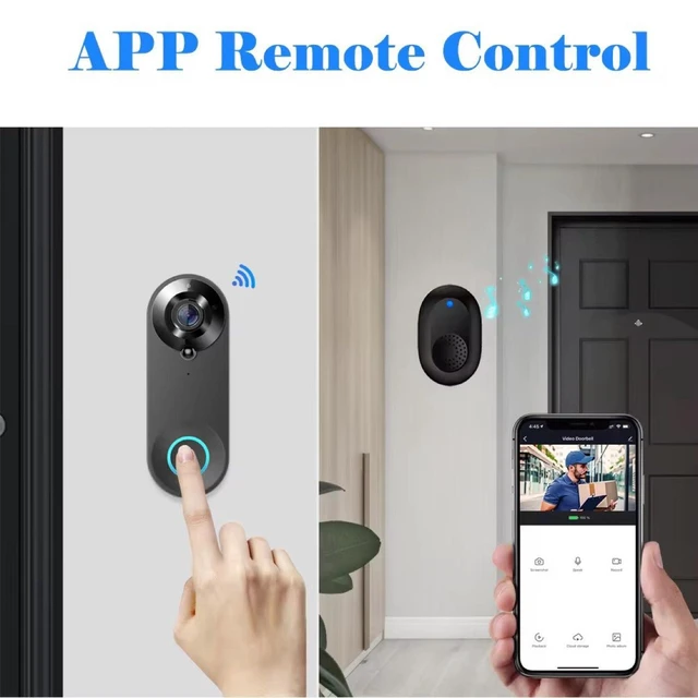 Alt view image 8 of 10 - Smart WiFi Video Doorbell Tuya, Wireless, 166° Wide Angle, Two-Way Audio, PIR Detection, Night Vision, Battery Powered