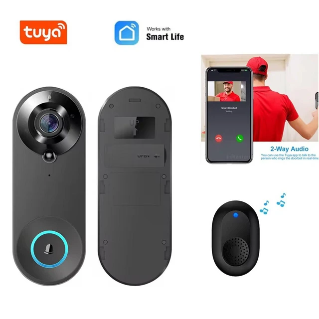 Alt view image 9 of 10 - Smart WiFi Video Doorbell Tuya, Wireless, 166° Wide Angle, Two-Way Audio, PIR Detection, Night Vision, Battery Powered