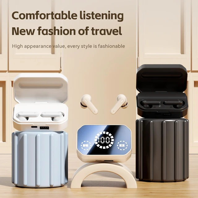 Alt view image 7 of 10 - M154 Flip-Cover Mirror Digital Display Bluetooth Headset In-Ear TWS, Long Battery Life, High-Quality Sound, Bluetooth 6.0, Mirror Finish