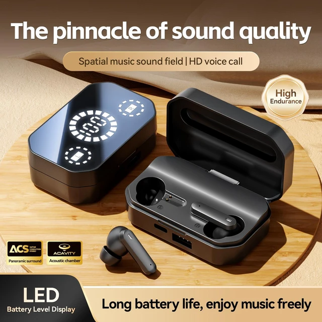 Alt view image 8 of 10 - M154 Flip-Cover Mirror Digital Display Bluetooth Headset In-Ear TWS, Long Battery Life, High-Quality Sound, Bluetooth 6.0, Mirror Finish