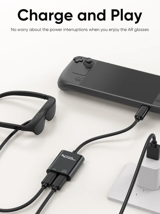 Alt view image 9 of 14 - CableCreation USB C to AR Glasses and Charging Adapter,Charge and Play,8K@60Hz 4K@144Hz, 100W Fast Charging Compatible with Steam Deck, Switch,ROG Ally,iPhone15/16 Viture/Rokid/Xreal AR