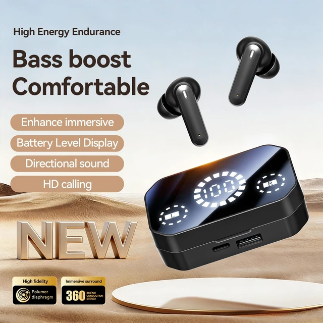 Alt view image 9 of 10 - M154 Flip-Cover Mirror Digital Display Bluetooth Headset In-Ear TWS, Long Battery Life, High-Quality Sound, Bluetooth 6.0, Mirror Finish