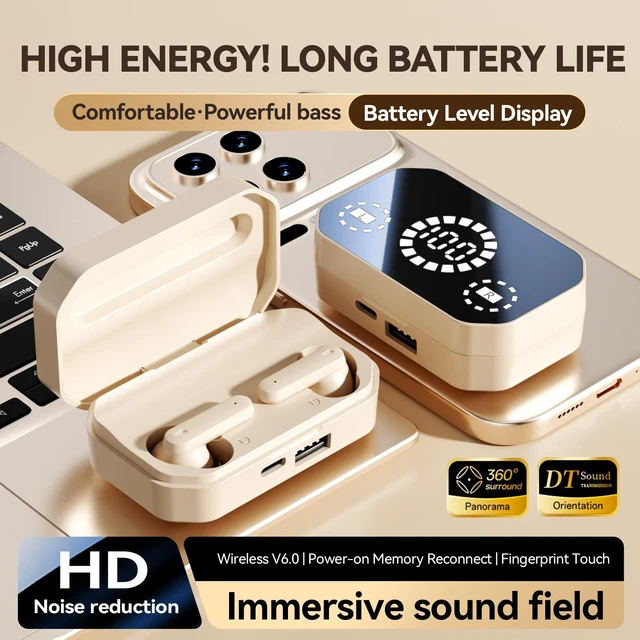 Alt view image 10 of 10 - M154 Flip-Cover Mirror Digital Display Bluetooth Headset In-Ear TWS, Long Battery Life, High-Quality Sound, Bluetooth 6.0, Mirror Finish