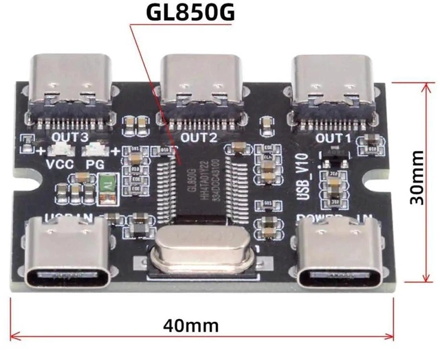 Alt view image 10 of 14 - USB-C 2.0 1-to-3 Three Ports HUB Splitter PCBA Expansion Module Board PCs Multiport 3 Devices Type-C for Keyboard Mouse Scanner Printer