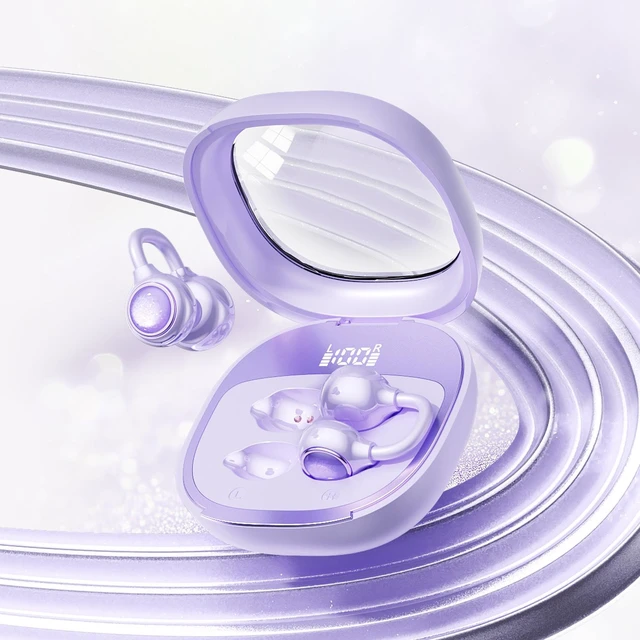 Alt view image 6 of 10 - M163 Clip-On Bluetooth Headset Open-Ear Digital Display, Bluetooth 6.0, Cross-Border Best Seller, Sports True Wireless Earbuds Purple