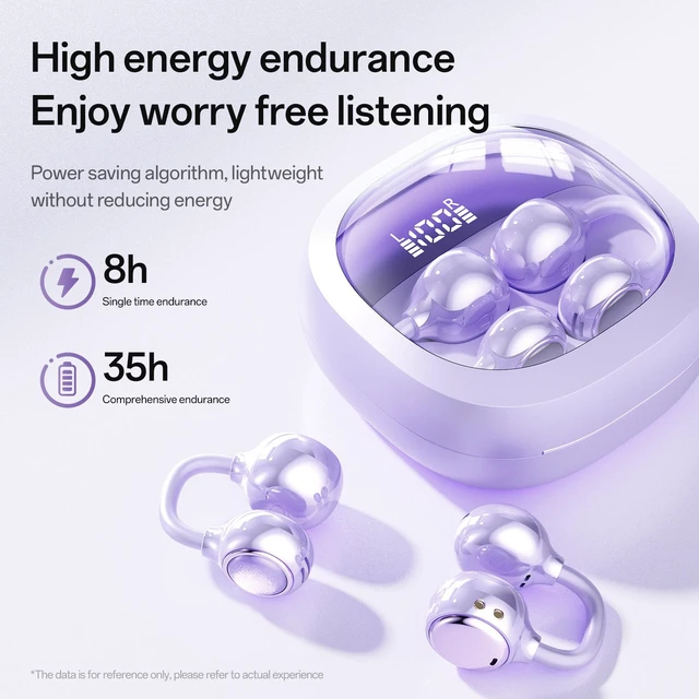Alt view image 7 of 10 - M163 Clip-On Bluetooth Headset Open-Ear Digital Display, Bluetooth 6.0, Cross-Border Best Seller, Sports True Wireless Earbuds Purple