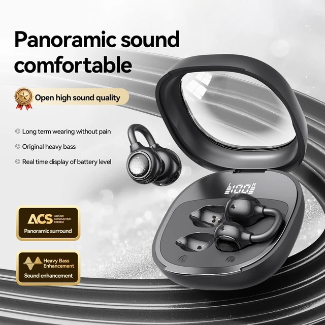 Alt view image 9 of 10 - M163 Clip-On Bluetooth Headset Open-Ear Digital Display, Bluetooth 6.0, Cross-Border Best Seller, Sports True Wireless Earbuds Purple