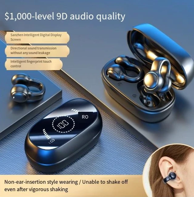 Alt view image 6 of 8 - M47 Wireless Bluetooth Headset Clip-On Open-Ear Design, Digital Display, 300mAh Charging Case, 5-6H Playtime, Bluetooth 5.3