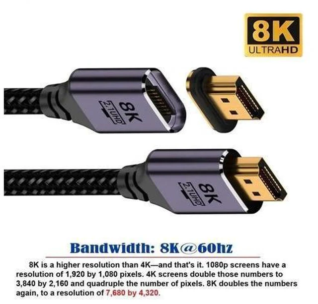 Alt view image 12 of 12 - 50cm Cable Magnetic Connector 8K Type-A HDMI 2.1 Male to Straight Male Video Cable for Laptop HDTV