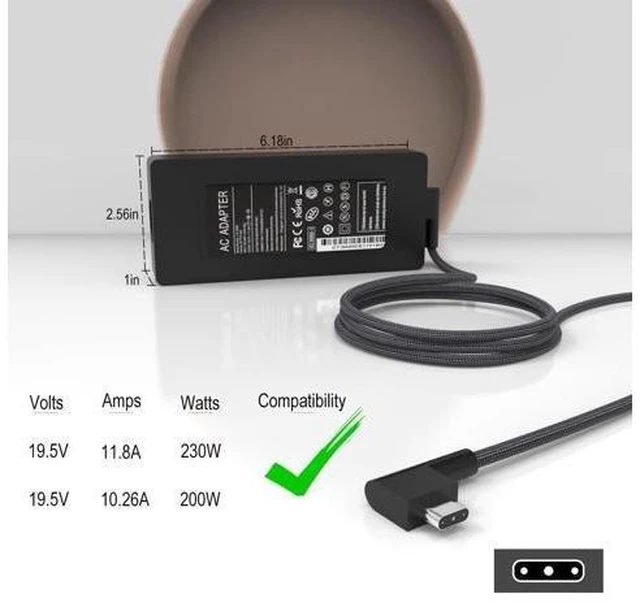 Alt view image 7 of 10 - 230W 19.5V 11.8A RC30-024801 Genuine Charger Fit for Razer Blade 15 14 16 17 RZ09-0248 RTX3060 RTX3070 RTX3080 RTX2070 RTX2080 GTX1060 GTX1070 Blade Pro 17/4K Gaming Laptop Power Adapter