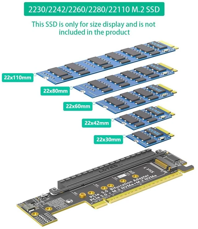 Alt view image 9 of 14 - PCIe 5.0 x16 to x8+x4+x4 Bifurcation Riser Card NVMe SSD Expansion Adapter, Supports Gen5, Full-Height Bracket, Requires Motherboard PCIe Bifurcation Support (x8+x4+x4)