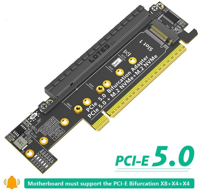 Alt view image 8 of 14 - PCIe 5.0 x16 to x8+x4+x4 Bifurcation Riser Card NVMe SSD Expansion Adapter, Supports Gen5, Full-Height Bracket, Requires Motherboard PCIe Bifurcation Support (x8+x4+x4)