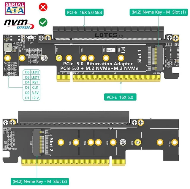Alt view image 11 of 14 - PCIe 5.0 x16 to x8+x4+x4 Bifurcation Riser Card NVMe SSD Expansion Adapter, Supports Gen5, Full-Height Bracket, Requires Motherboard PCIe Bifurcation Support (x8+x4+x4)