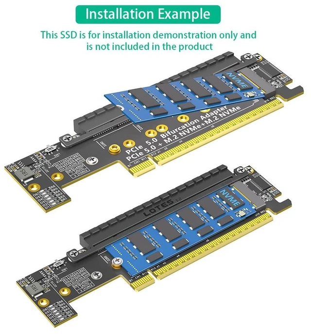 Alt view image 10 of 14 - PCIe 5.0 x16 to x8+x4+x4 Bifurcation Riser Card NVMe SSD Expansion Adapter, Supports Gen5, Full-Height Bracket, Requires Motherboard PCIe Bifurcation Support (x8+x4+x4)