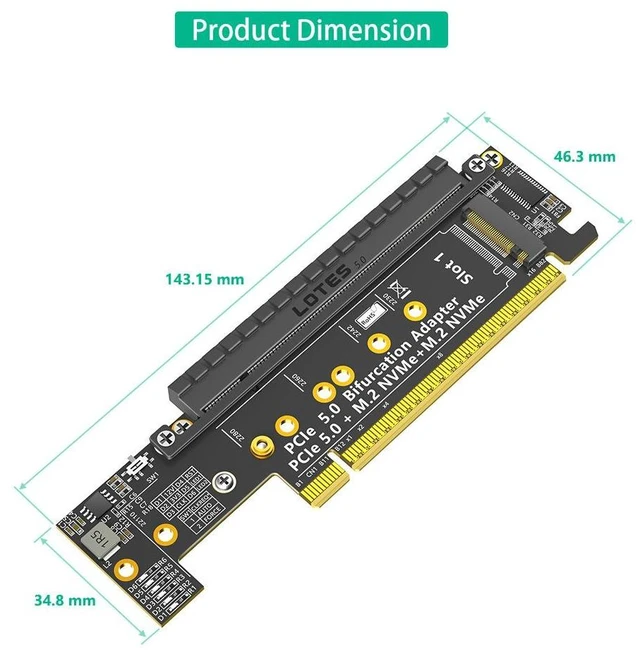 Alt view image 12 of 14 - PCIe 5.0 x16 to x8+x4+x4 Bifurcation Riser Card NVMe SSD Expansion Adapter, Supports Gen5, Full-Height Bracket, Requires Motherboard PCIe Bifurcation Support (x8+x4+x4)