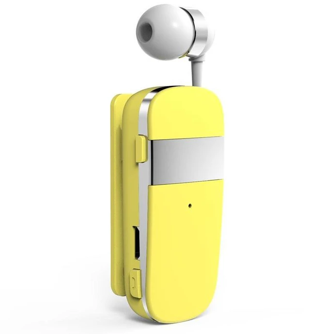 Alt view image 6 of 10 - K53 Clip-On Retractable Bluetooth Headset Wireless Sports Running, Stereo Sound, Call Vibration, Retractable Cable, 10H Playtime yellow