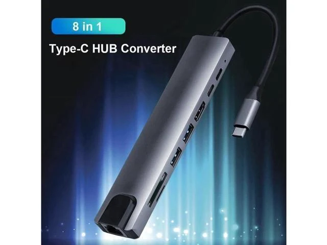 Alt view image 8 of 14 - USB C Hub 8-in-1 Type C Hub with RJ45 Port, 2 USB 3.0 Port,4K HDMI,SD/TF Card Port,87W PD, Type-C Port Compatible for MacBook/Pro/Air 2016/2017/2018 and More USB C Devices