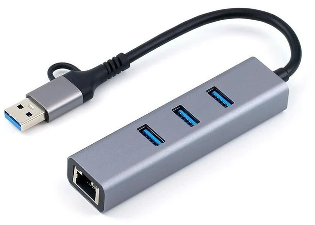 Alt view image 8 of 10 - Type-C Hub 4-in-1 with Gigabit Ethernet USB-C to USB 3.0 Adapter, Multi-Port Splitter with RJ45 Gigabit LAN Port, USB-C Docking Station for Laptop/PC