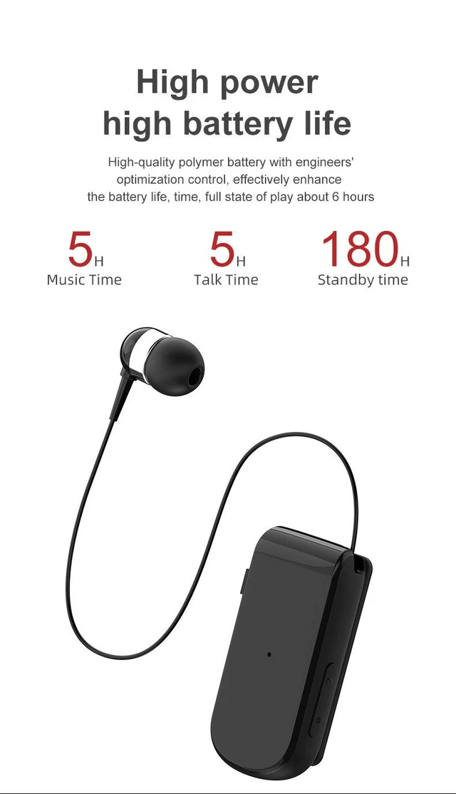 Alt view image 13 of 14 - K50 Sport Bluetooth Headphone Clip-On, Retractable Cord, Vibration Alert, Voice Assistant, Multi-Point Connection black