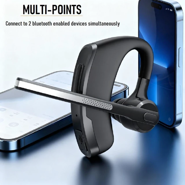 Alt view image 8 of 10 - DBS Qualcomm Bluetooth Headset Dual-Mic ENC Noise Cancelling, Over-Ear, Mono, 8H+ Battery, Business, BT5.3