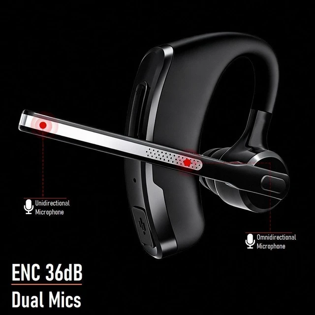 Alt view image 9 of 10 - DBS Qualcomm Bluetooth Headset Dual-Mic ENC Noise Cancelling, Over-Ear, Mono, 8H+ Battery, Business, BT5.3