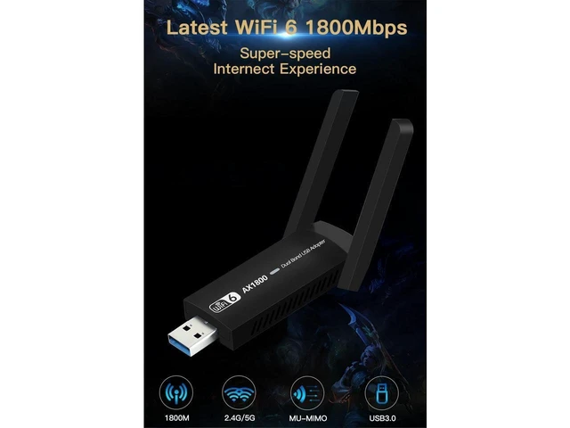Alt view image 10 of 14 - USB 3.0 WiFi 6 Adapter for PC, 1800Mbps Dual Band 5Dbi Antennas 5.8G/2.4G Computer Network Adapters, USB Wireless Adapter WiFi 6 Card for for Desktop PC Laptop Desktop Support Windows11/10 (Black)