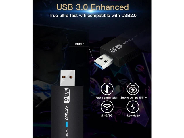 Alt view image 13 of 14 - USB 3.0 WiFi 6 Adapter for PC, 1800Mbps Dual Band 5Dbi Antennas 5.8G/2.4G Computer Network Adapters, USB Wireless Adapter WiFi 6 Card for for Desktop PC Laptop Desktop Support Windows11/10 (Black)