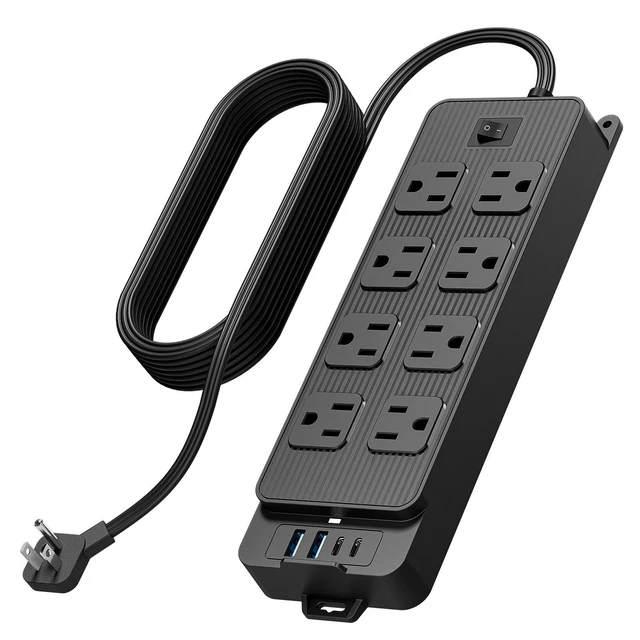 Alt view image 6 of 10 - PC-22 US Power Strip, 8-Outlet Surge Protector with 4 USB Ports (2 USB-A + 2 Type-C PD), 1.5m Flat Plug Extension Cord Master Switch, Desktop Charging Station for Home Office Black