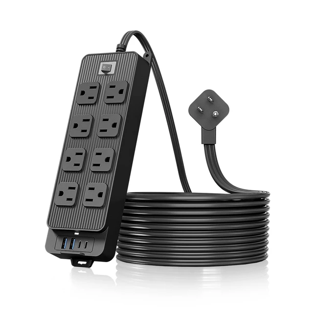 Alt view image 7 of 10 - PC-22 US Power Strip, 8-Outlet Surge Protector with 4 USB Ports (2 USB-A + 2 Type-C PD), 1.5m Flat Plug Extension Cord Master Switch, Desktop Charging Station for Home Office Black