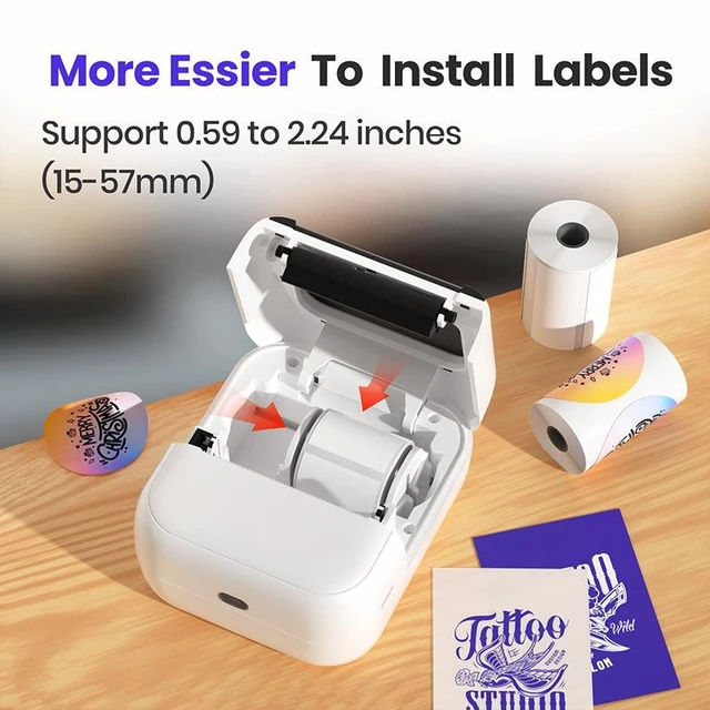 Alt view image 7 of 10 - C50 Mini Thermal Tattoo Stencil Printer AI, Bluetooth Portable Label Maker, 1200mAh Battery, for Tattoo Artists Home Office Organization, Compatible with iOS/Android (White, Includes 1 Roll Paper)
