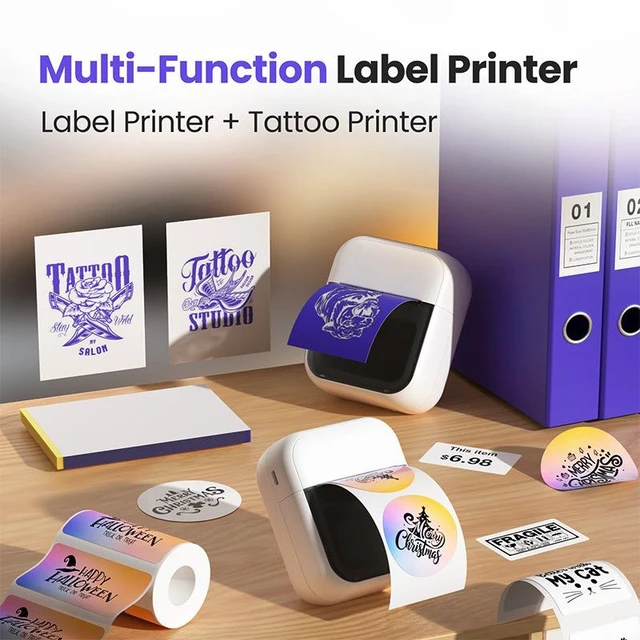 Alt view image 8 of 10 - C50 Mini Thermal Tattoo Stencil Printer AI, Bluetooth Portable Label Maker, 1200mAh Battery, for Tattoo Artists Home Office Organization, Compatible with iOS/Android (White, Includes 1 Roll Paper)