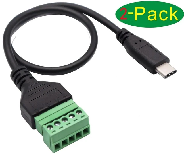 Alt view image 9 of 12 - Type C USB Screw Terminal Block Connector Cable 2.0 Type C USB Male Plug to 5 Pin Way Female Bolt Screw with Shield terminals Pluggable Type Adapter Connector Converter Cable30CM2Pack Male