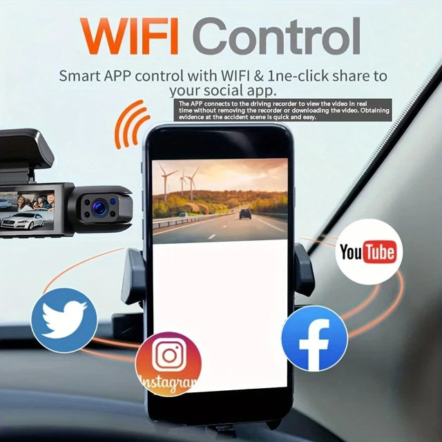 Alt view image 12 of 14 - Dual Lens WiFi Dash Camera Front & Rear Recording, HD 1080P Car Recorder, Loop Recording, G-Sensor