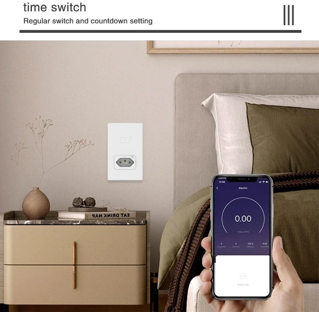 Alt view image 7 of 8 - WiFi Smart Wall Panel with Touch Switch & AC Socket 2-in-1: 1 USB-Free AC Outlet + 1 Touch Light Switch, Voice Control Compatible with Alexa & Google Home, Timer & Remote Control, 20A Overload Prote
