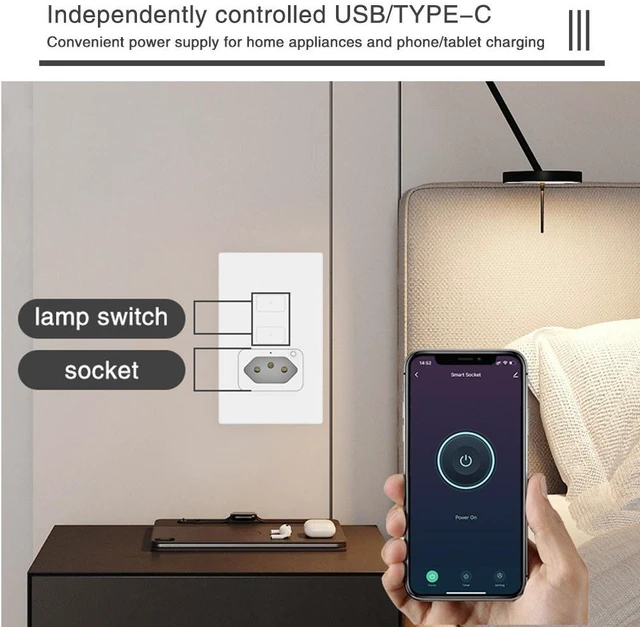 Alt view image 6 of 8 - WiFi Smart Wall Panel with Touch Switch & AC Socket 2-in-1: 1 USB-Free AC Outlet + 1 Touch Light Switch, Voice Control Compatible with Alexa & Google Home, Timer & Remote Control, 20A Overload Prote