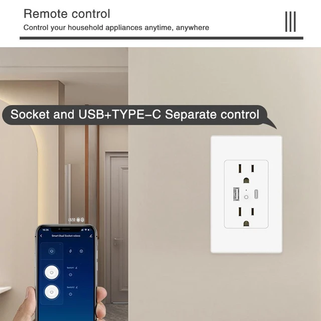 Alt view image 7 of 10 - 15A Smart Wall Switch Panel Tuya WiFi Voice Control, Compatible with Alexa & Google Home, 118mm Embedded Design, 1800W Max, 110-130V AC, Overload Protection for Home Hotel Office (US Standard/Type 1