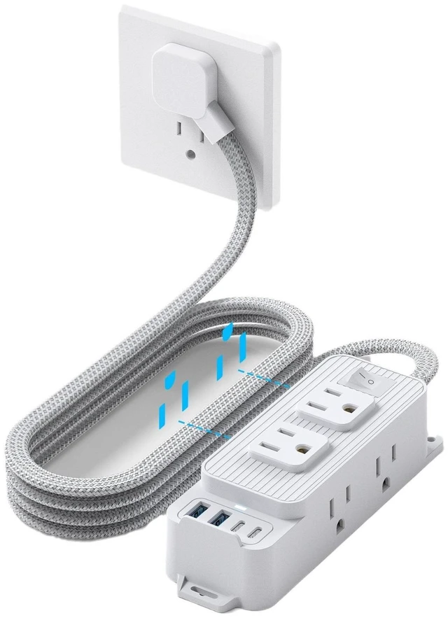 Alt view image 11 of 12 - PC-17 US Power Strip, 6-Outlet Surge Protector with 4 USB Ports (2 USB-A + 2 Type-C PD), 1.5m Flat Plug Extension Cord Master Switch, Desktop Charging Station for Home Office White